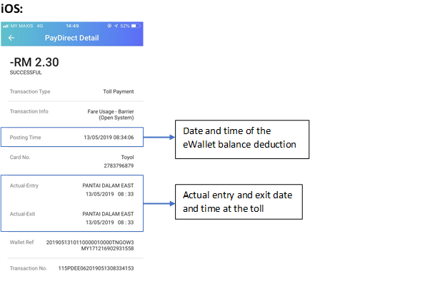 Bagaimanakah Cara Untuk Membaca Rekod Transaksi Pembayaran Tol Paydirect Saya Touch N Go Ewallet Pusat Bantuan